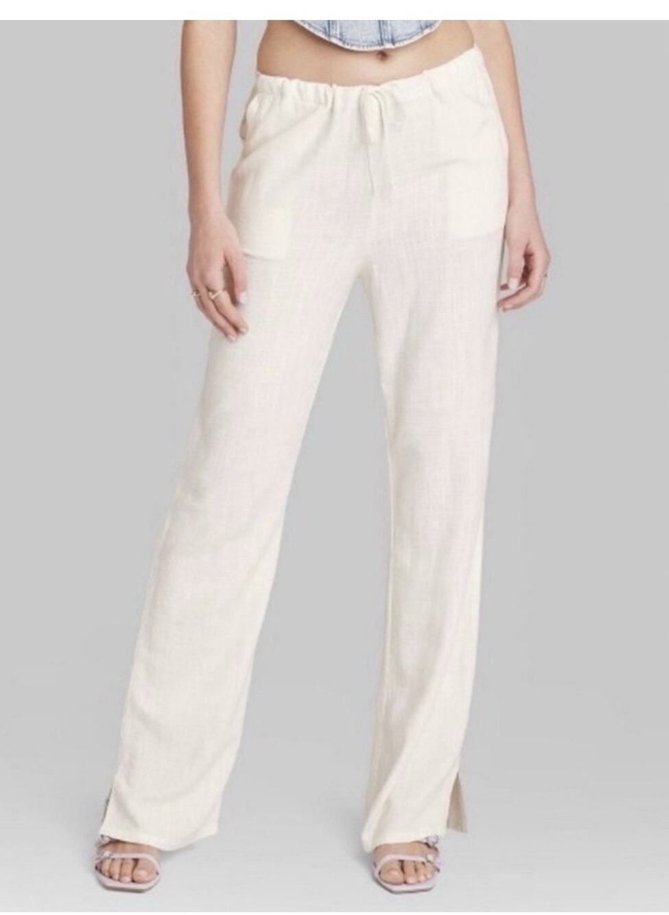 Mid-Rise Relaxed Linen Blend Pants Sz Small NWT Off White -Wild Fable